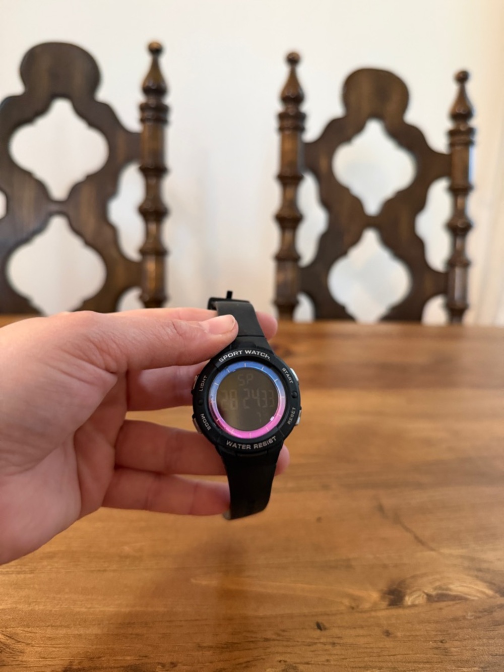 Black Digital Sport Watch with Pink Accent